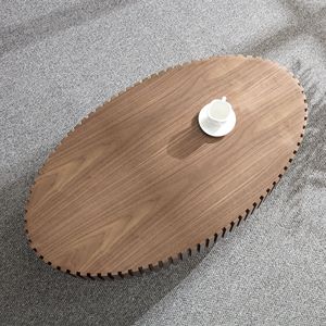 Tavolino da Caffè Moderno Artigianale a Forma di Tamburo da 43,7 Pollici per Soggiorno, Robusto Tavolino Ovale in Materiale PE - Product Image 5