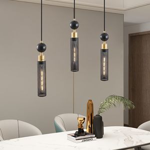 Lampadario moderno a 3 luci a sospensione in oro nero luci a sospensione cilindriche in rete E26 Base per l'illuminazione della sala da pranzo - Product Image 1