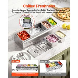 Contenitore Espositore per Alimenti da Banco in Acciaio Inossidabile, Vassoio per Insalata per Ristoranti e Hotel, Dispenser per Condimenti da Buffet, Ghiaccio - Product Image 2