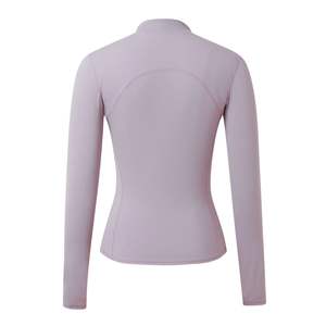 Veste de yoga pour femme, violet mauve, col montant, coupe ajustée, design personnalisé, manches longues, respirante, séchage rapide, haut de sport athlétique - Product Image 3