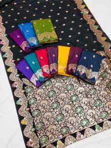 Sari Tradicional Indio de Seda Banarasi con Trabajo de Tejido Zari para Bodas y Eventos Festivos, Atuendo para Mujer - Product Image 6