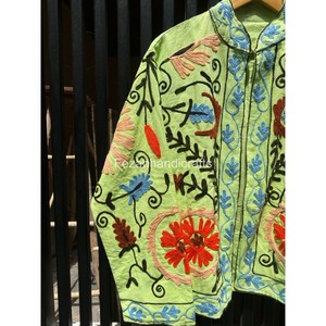 Light Green Cotton Embroidered Jacket Mandarin Collar Full Sleeve Floral Pattern Handmade <b>Spring</b> Wear <b>Women's</b> - Product Image 3