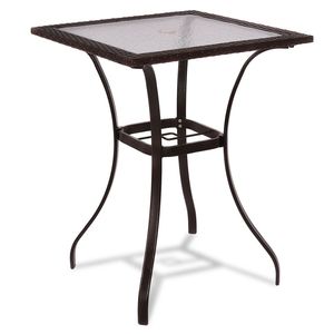Tavolo da Pranzo Pieghevole Moderno da Esterno con Piano in Vetro Quadrato da 28,5 Pollici e Bordo in Rattan - Product Image 4
