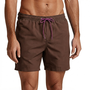 Shorts de bain pour hommes en polyester tissé uni, séchage rapide, imprimé numérique, cordon de serrage, taille mi-haute, 220g, coupe ample, longueur genou, pour la plage et le surf - Product Image 4