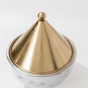 Casseroles rondes en céramique avec couvercle doré et poignées en acier inoxydable, compatibles four, gaz et induction - Product Image 3