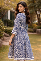 Robe midi ample en coton imprimé de haute qualité pour femme, style bohème chic décontracté, col en V, bordure en dentelle, printemps-été, ethnique