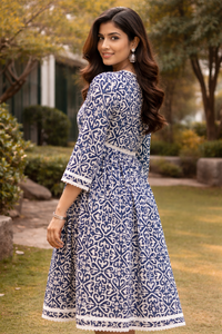 Vestido Midi Estampado de Algodón de Alta Calidad para Mujer, Estilo Boho Casual, Cuello en V, Ribete de Encaje, Corte Holgado, Primavera Verano, Étnico, Ecológico, Uso Diario - Product Image 4