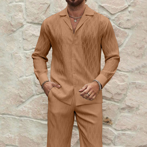 Men Summer Solid <b>Knitted</b> Plus Size Two Piece Casual <b>Set</b> Smart Casual White Cotton Breathable - Product Image 3