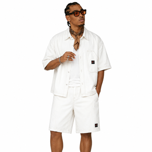 Durable Quality Men's Denim Short <b>Set</b> Cotton Fabric Stylish Shirt Matching Shorts Comfortable Fit Denim Short <b>Set</b> for Men - Product Image 5