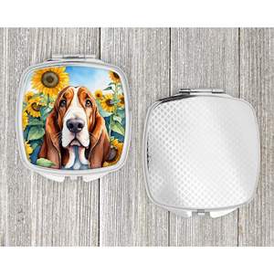 Compact Basset Hound Sunflowers <b>Travel</b> Makeup <b>Mirror</b> Folding Handheld Design Gift for Women and Girls - Product Image 4
