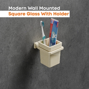 Vaso cuadrado de vidrio con soporte para montar en la pared, organizador de cepillos de dientes para baño, estante de acero inoxidable para renovación del hogar - Product Image 2