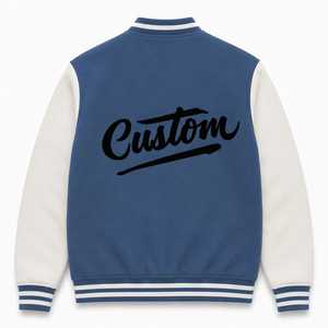 <b>Men</b> Varsity <b>Jacket</b> Solid Blue <b>White</b> Embroidered Custom Logo Regular Fit Turn-down Collar Casual Winter Wear - Product Image 3