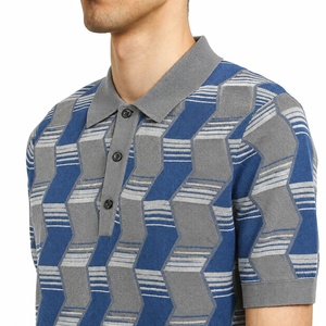Chemise à manches courtes en tricot pour homme, motif à pois, coupe décontractée, 100% coton, infroissable, imprimé numérique, bleu-gris - Product Image 5