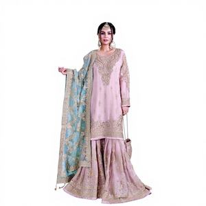 ชุดเสื้อผ้าสำเร็จรูปสำหรับงานปาร์ตี้ ประกอบด้วยเสื้อ ท็อป แพลลาโซ และผ้าคลุมไหล่ สำหรับผู้หญิง สไตล์อินเดีย ชุดสาหรี่กะมีซ สำหรับงานดิวาลี งานแต่งงาน และงานอีเว้นท์ต่างๆ ผ้าเนื้อดี - Product Image 1