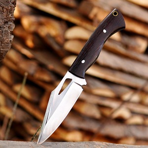 Cuchillo de Camping de Hoja Fija, Acero Inoxidable, Punta Caída, Mango de Madera, Funda de Cuero Naranja, Herramienta de Supervivencia para Exteriores - Product Image 4
