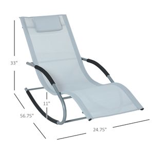 Grey <b>Zero</b> <b>Gravity</b> Rocker with Detachable Pillow Reclined Relaxation Patio <b>Chair</b> - Product Image 3