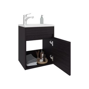 Furman Single-Door Bathroom Vanity with Open <b>Shelf</b> Compact Floating Sink Base Cabinet Black-for <b>Small</b> Spaces - Product Image 6