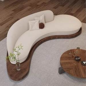 Modern Curved Fabric <b>Sofa</b> Luxury Minimalist Living Room Couch Nordic Designer Lounge <b>Sofa</b> with Wooden Base - Product Image 1