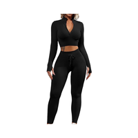 Hauts courts à col entonnoir haut pour femmes et leggings de contrôle du ventre chemise d'entraînement à manches longues imprimé ensembles de fitness 2 pièces