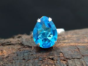 Anillo de topacio azul, plata de ley 925, piedra preciosa de cuarzo natural, anillo para mujer, elegante regalo de joyería hecho a mano - Product Image 3