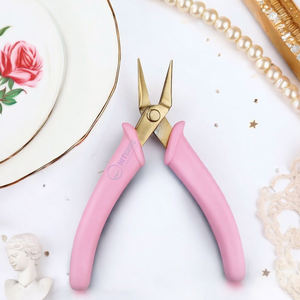 INSTRUMENTS CHIRURGICAUX INTENSES – Pince à anneaux fendus en acier inoxydable durable, couleur or, avec poignée antidérapante rose pour la fabrication de bracelets et bijoux - Product Image 1