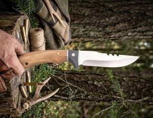 Couteau d'extérieur, lame en acier D2, manche en bois, avec étui en cuir, couteau personnalisé - Product Image 5