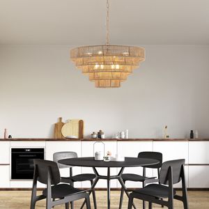 Lustre moderne de style bohème de 24 pouces à 5 couches en corde de chanvre tressée, élégante suspension lumineuse à 5 niveaux W1340P155977/L1019 - Product Image 3