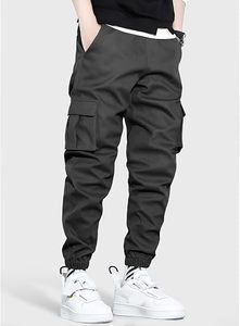 Men's Casual Canvas <b>Cargo</b> <b>Pants</b> Tapered <b>Joggers</b> Elastic Waist Midweight | Hiking Eco-friendly Multi-Pocket Utility Windproof - Product Image 2