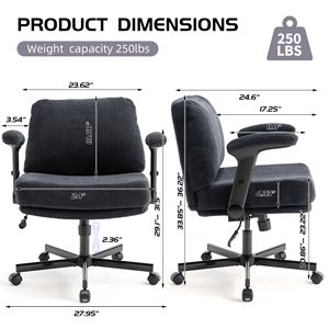 Sedia da Ufficio Girevole Regolabile con Seduta Ampia a Gambe Incrociate, Cuscino Spesso, Braccioli Ribaltabili, Tessuto Confortevole, Ruote e Maniglia in Nylon - Product Image 3