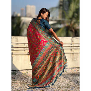 Sari Darbari Elite Weaves imprimé en rose, en pure soie viscose, collection de robes de soirée 750g - Product Image 4