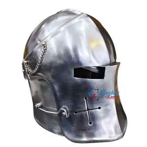 Casco Barbuta Redondo Medieval Moderno de Alta Calidad, Acero Suave Plateado, con Visera, Hecho a Mano, Regalo de Navidad para Guerrero - Product Image 1