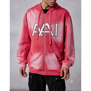 Sudaderas con capucha extragrandes con cremallera estilo streetwear degradado, de peso pesado, unisex, corte holgado, estilo pullover, mezcla 100% algodón, MOQ personalizado disponible - Product Image 1