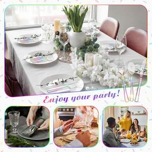 Ensemble de couverts jetables pour fête en plastique arc-en-ciel sans BPA, PP/PS, écologiques, recyclables, biodégradables, fourchettes, couteaux, cuillères robustes - Product Image 4