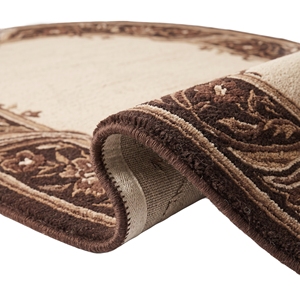 Tapis rond à bordure florale tufté à la main, marron beige, tapis artisanal - Product Image 2