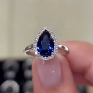 New 925 Moissanite Halo Pear Cut Blue Stone Engagement <b>Ring</b> In Sterling <b>Silver</b> White Gold Plated Moissanite <b>Ring</b> for Women's - Product Image 2