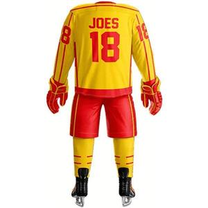 ชุดเสื้อฮอกกี้น้ำแข็งแบบซับลิเมชั่นสำหรับผู้ชาย JOES สีเหลืองแดง แขนยาว ระบายเหงื่อได้ดี ชุดยูนิฟอร์มทีมสำหรับผู้ใหญ่ ชุดกีฬาแบบปกติ - Product Image 3