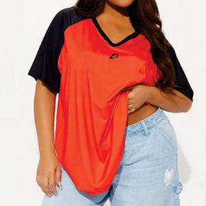 OEM Custom Women Red Black Contrast Raglan Sleeve Sports American Football Jersey Polyester V Neck <b>Athletic</b> Top Casual Teamwear - Product Image 5