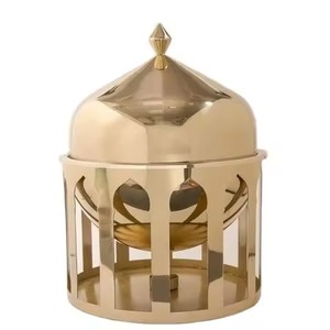 Calentador de alimentos de acero inoxidable con tapa de cúpula y pedestal de alambre dorado con cuentas para servir en el hogar, hotel o bodas. - Product Image 4