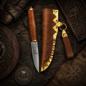Cuchillo Puukko Medieval Hecho a Mano, Hoja Fija de Acero Inoxidable, Cuchillo Vikingo con Funda de Cuero y Latón, Pieza de Colección Medieval - Product Image 5