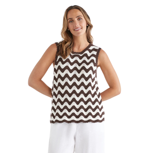 Chaleco de punto a rayas chevron para mujer, sin mangas, texturizado, de verano, casual, holgado, transpirable, a la moda - Product Image 4