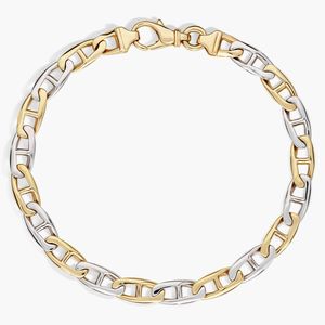Bracelet pour homme de 8,5 pouces, maillons mariner alternés, finition polie, en or blanc et jaune italien - Product Image 1