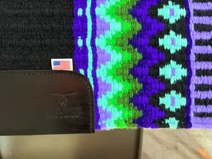 Manaal Enterprises Classic <b>Blue</b> Geometric Pattern Western Equestrian Saddle Pad Cotton Material Fleece Lined Wool Shell Horse - Product Image 3