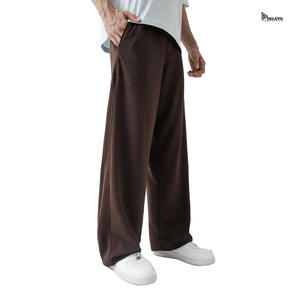 Pantalon de jogging décontracté pour homme en molleton, coupe large, taille mi-haute, ample, longueur intégrale, marron uni, avec poches, taille élastique, pour l'automne - Product Image 1