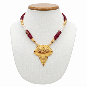 22k Solid Gold Indian Bridal <b>Necklace</b> Traditional <b>Ruby</b> Emerald Pearl Red Bead Multi Strand Gold Pendant <b>Necklace</b> for Women - Product Image 2