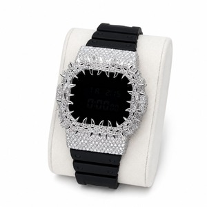 Luxury Digital <b>Watch</b> Square Case Rhinestone Accents Rubber Band Unisex - Product Image 6