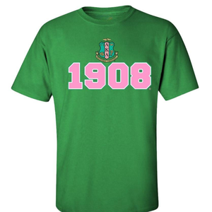 Camiseta AKA 1908 Crest, color verde Kelly, algodón premium, cuello redondo, manga corta, ropa de hermandad griega, camiseta con logotipo bordado personalizado - Product Image 1