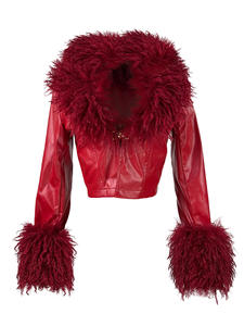 เสื้อแจ็คเก็ตหนังเทียมทรงครอปสำหรับผู้หญิง แฟชั่นเสื้อโค้ทขนสัตว์สำหรับฤดูใบไม้ร่วง ฤดูหนาว ฤดูใบไม้ผลิ - Product Image 2