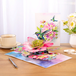 Best Seller Hummingbird Hellebore Flower 3D Pop Card Striped <b>Pattern</b> <b>Paper</b> Cutting Custom Design Handmade Hanoi Handicraft - Product Image 2