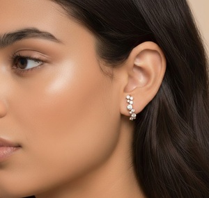 Boucles d'oreilles grimpantes en argent S925 et or massif 14K avec diamants, style bulle, serties clos, pour femme, élégantes, pour mariage - Product Image 6