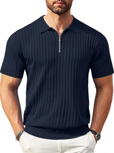 Summer Men's Vertical Stripes Henry <b>Collar</b> Half-Zip Polo <b>Shirt</b> - Breathable, Elastic, Comfortable, Casual Short-Sleeved <b>T</b>-<b>Shirt</b> - Product Image 5